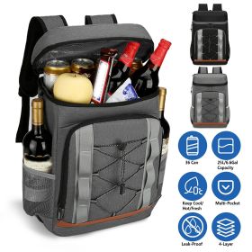 Grey-Black Options 1Pc Cooler Backpack 36 Can Leakproof Insulated Cooler Backpack With 25L 6.6Gal For Picnic Camping Beach Hiking Fishing Travel (Color: Grey)
